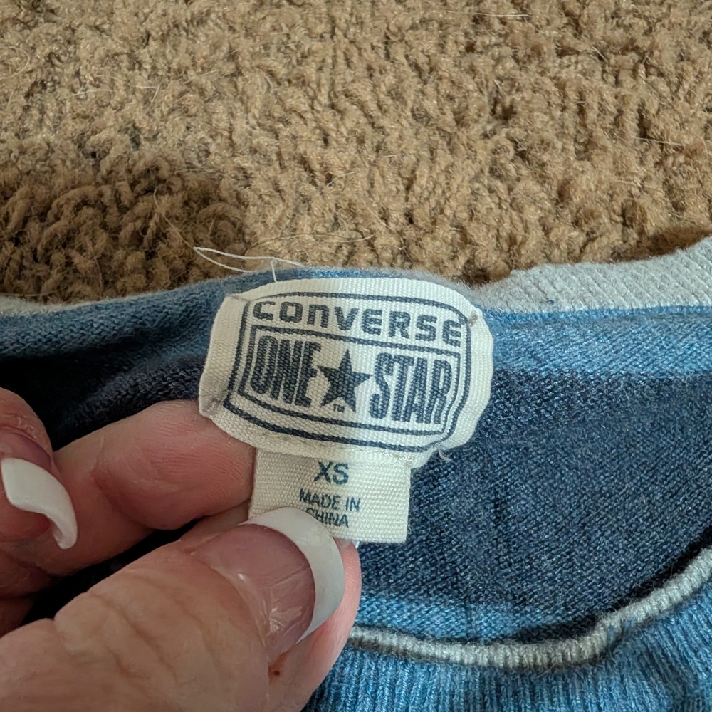 Converse Womens Long Sleeve Blue and Gray Striped Tee - Picture 3 of 3